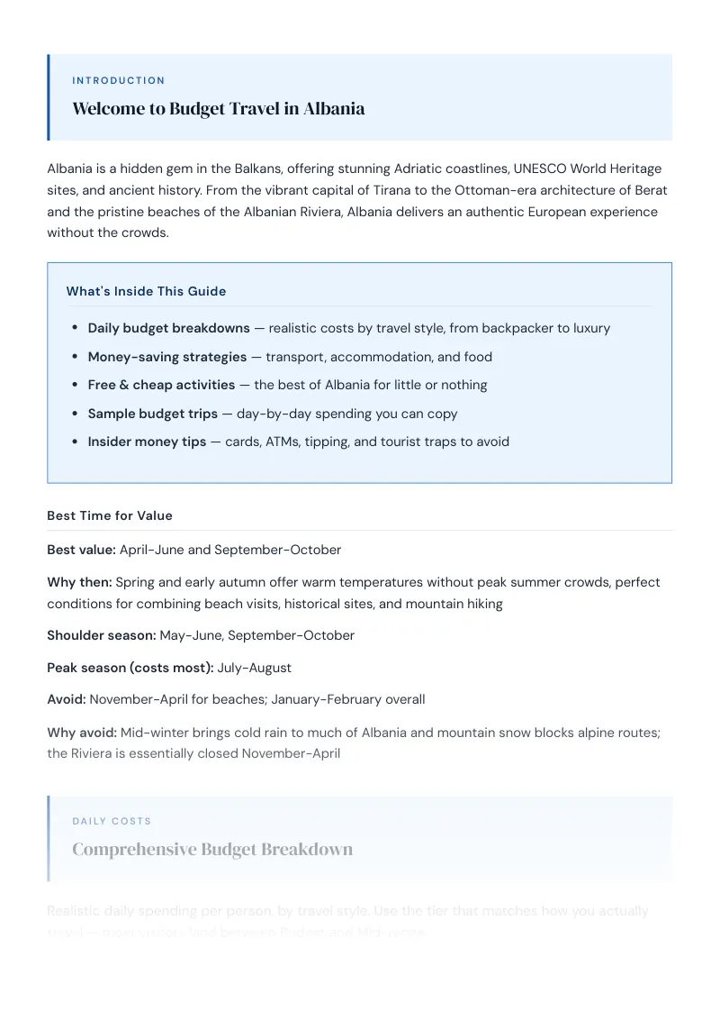 Albania Complete Travel Bundle: Budget guide · Comprehensive Budget Breakdown