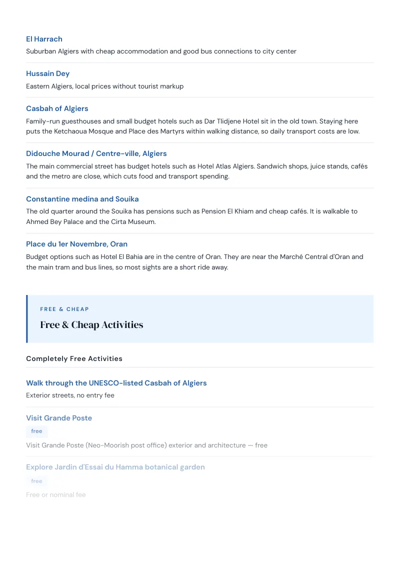 Algeria Budget & Money-Saving Guide: Free & Cheap Activities