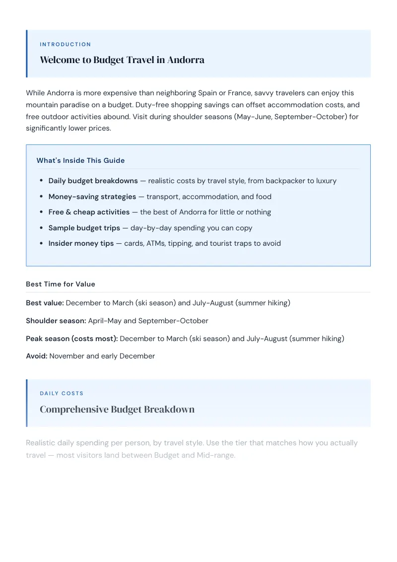 Andorra Complete Travel Bundle: Budget guide · Comprehensive Budget Breakdown