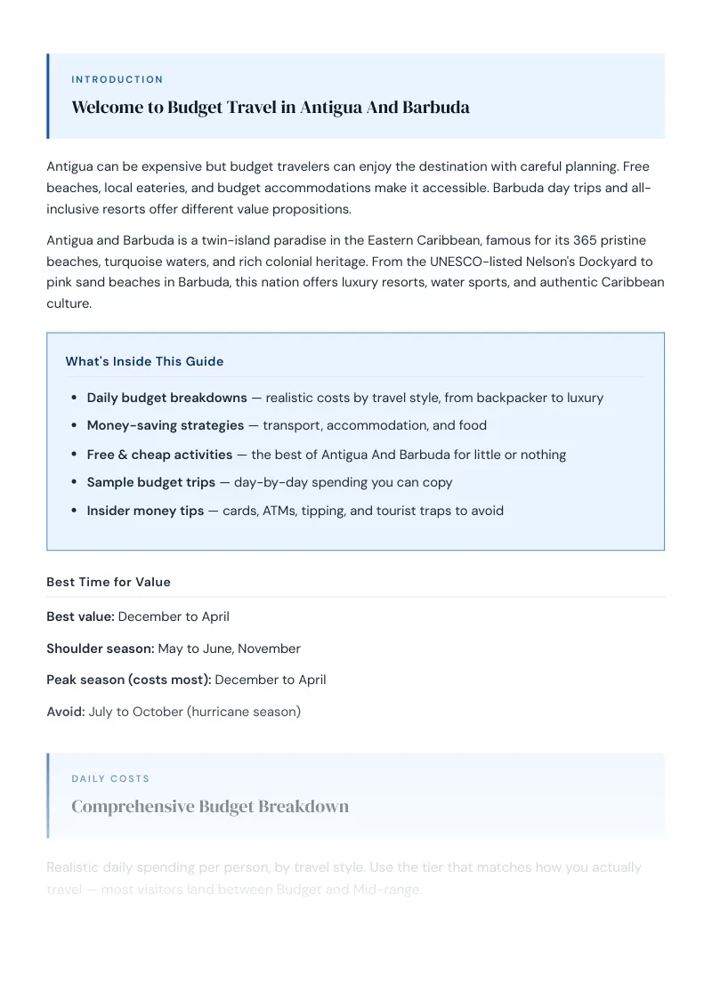 Antigua And Barbuda Complete Travel Bundle: Budget guide · Comprehensive Budget Breakdown