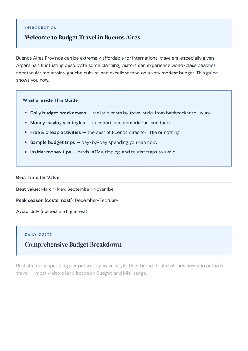 Buenos Aires Complete Travel Bundle: Budget guide · Comprehensive Budget Breakdown