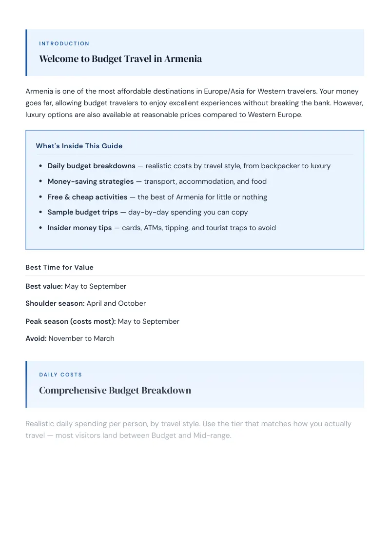 Armenia Complete Travel Bundle: Budget guide · Comprehensive Budget Breakdown