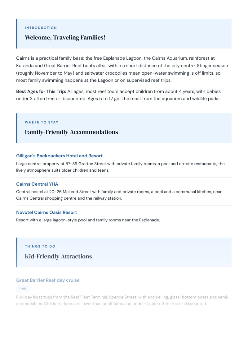 Cairns Complete Travel Bundle: Family guide · Kid-Friendly Attractions