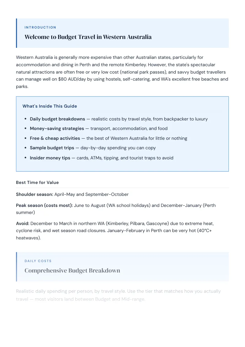 Western Australia Budget & Money-Saving Guide: Comprehensive Budget Breakdown
