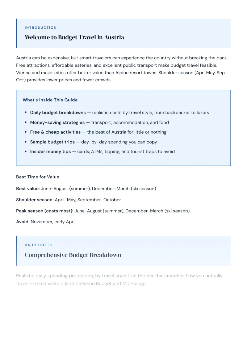 Austria Complete Travel Bundle: Budget guide · Comprehensive Budget Breakdown