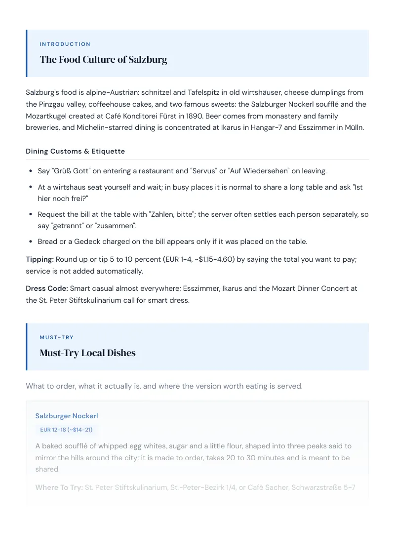 Salzburg Complete Travel Bundle: Food guide · Must-Try Local Dishes