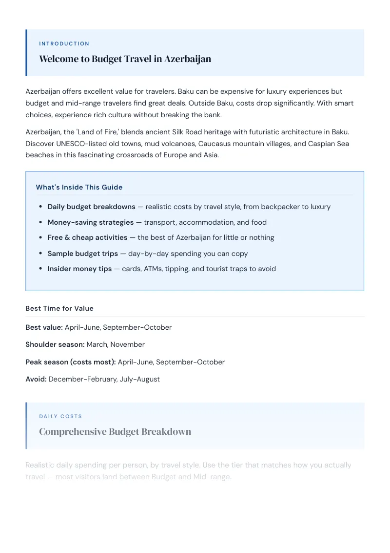 Azerbaijan Complete Travel Bundle: Budget guide · Comprehensive Budget Breakdown