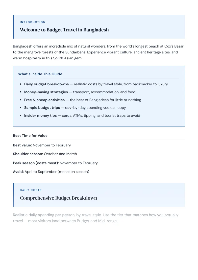 Bangladesh Complete Travel Bundle: Budget guide · Comprehensive Budget Breakdown