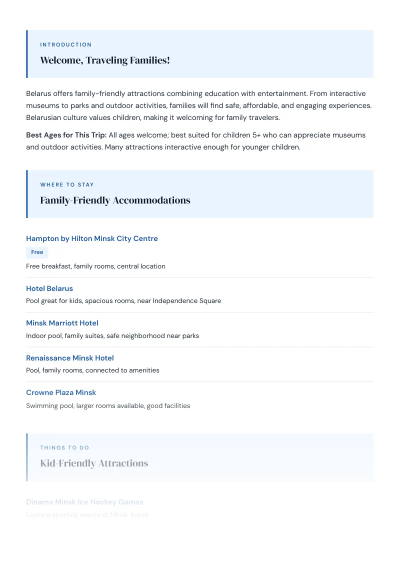 Belarus Complete Travel Bundle: Family guide · Kid-Friendly Attractions