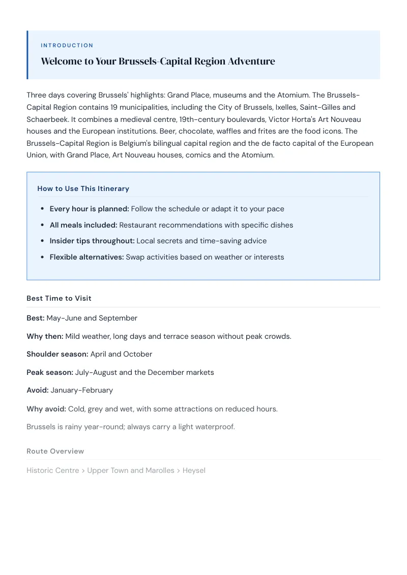 Brussels Capital Region Complete Travel Bundle: 3-day itinerary · Day 1