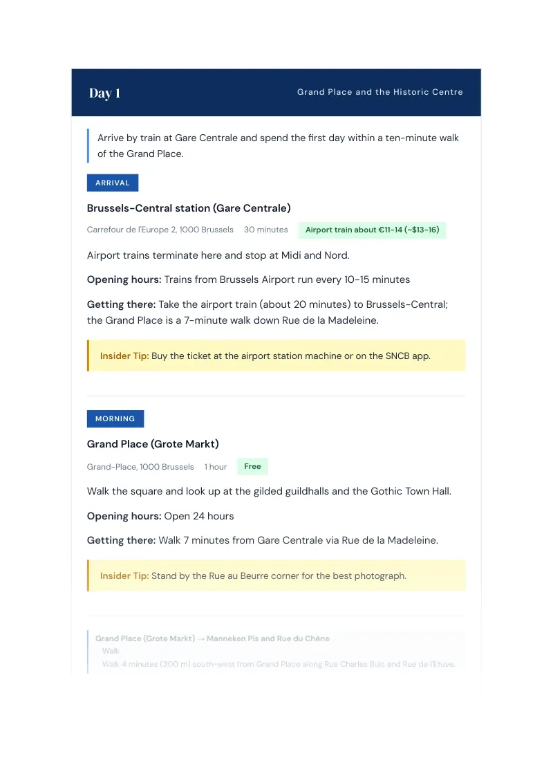 Brussels Capital Region Complete Travel Bundle: 7-day itinerary · Day 1