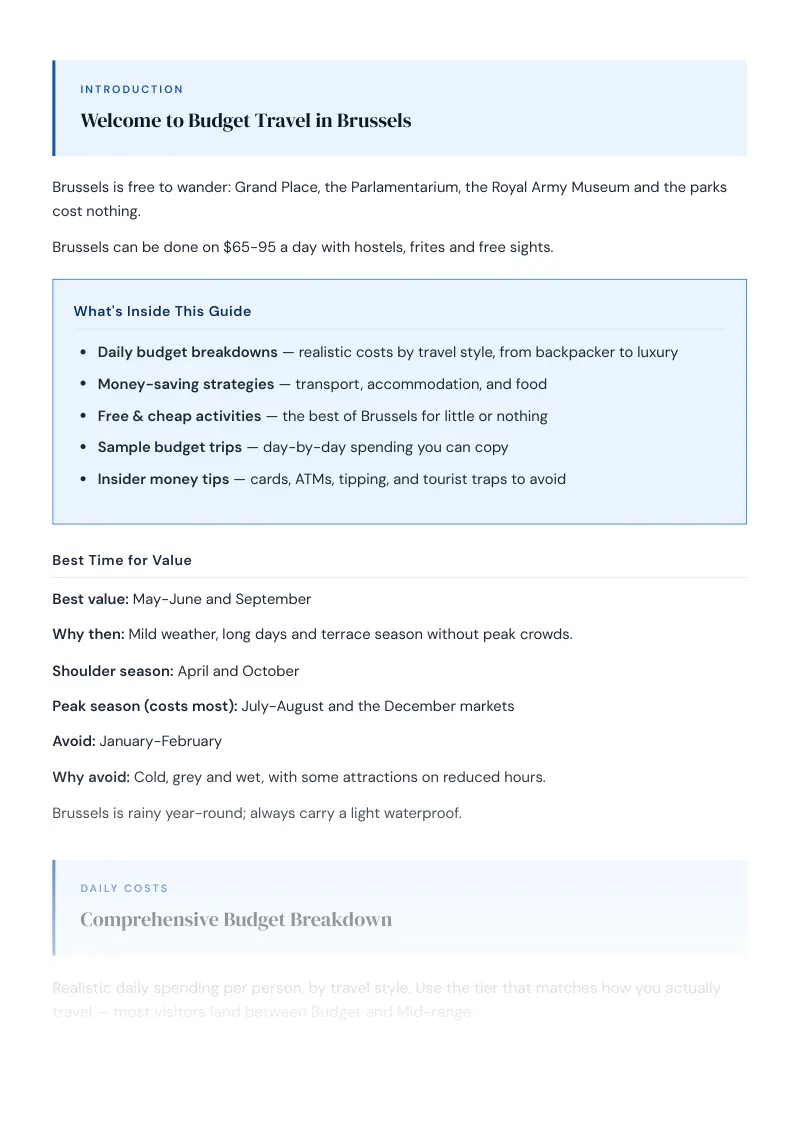 Brussels Complete Travel Bundle: Budget guide · Comprehensive Budget Breakdown