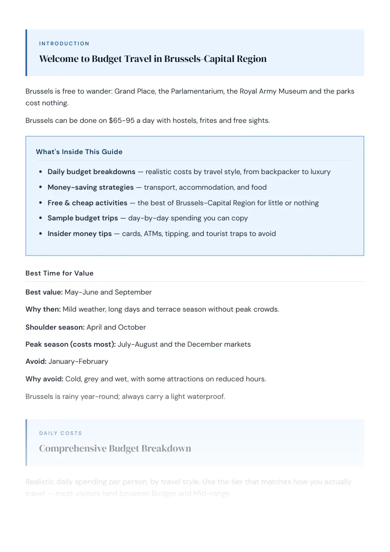 Brussels Capital Region Complete Travel Bundle: Budget guide · Comprehensive Budget Breakdown