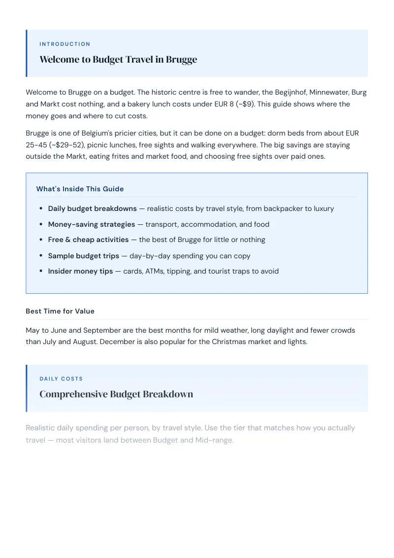 Brugge Complete Travel Bundle: Budget guide · Comprehensive Budget Breakdown