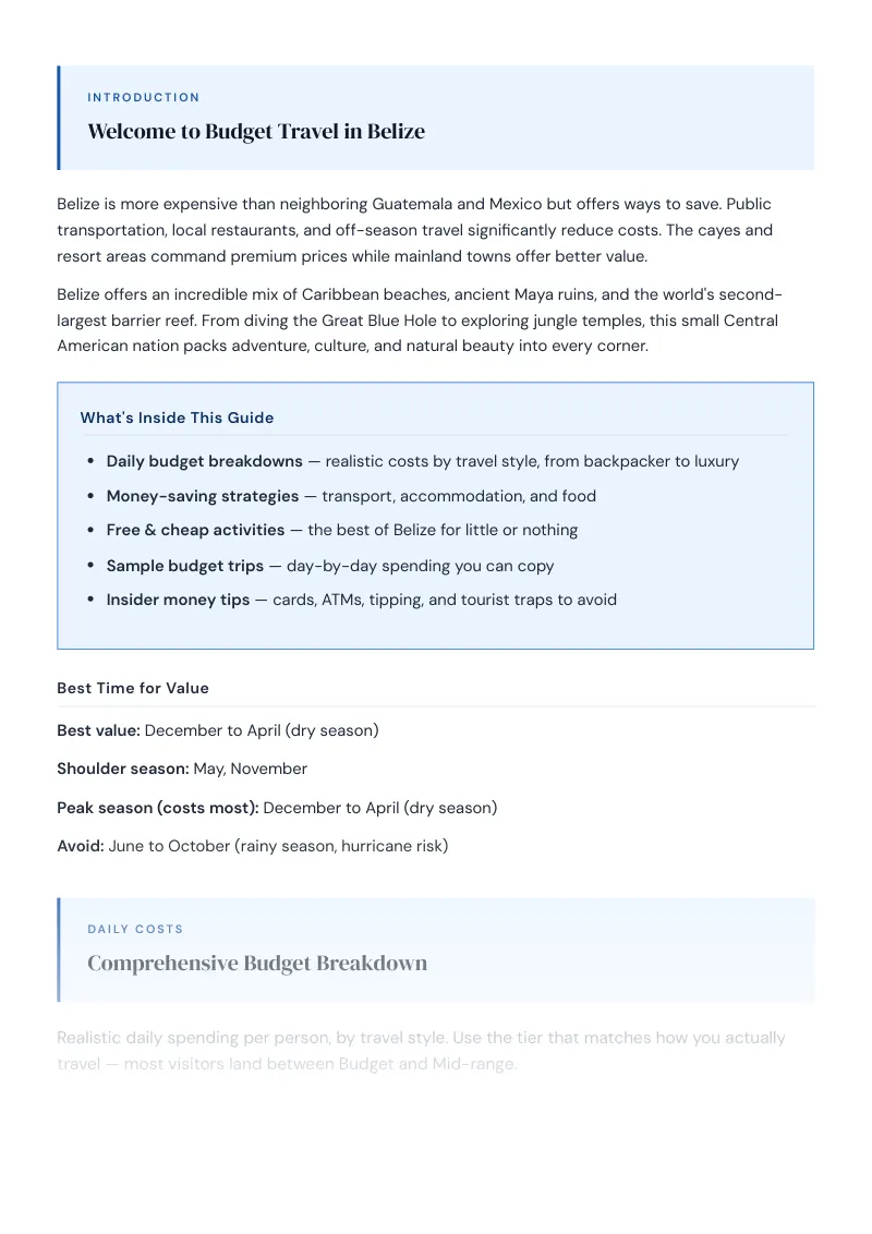Belize Complete Travel Bundle: Budget guide · Comprehensive Budget Breakdown