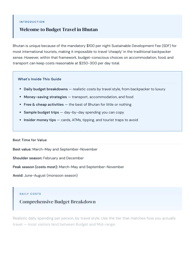 Bhutan Budget & Money-Saving Guide: Comprehensive Budget Breakdown