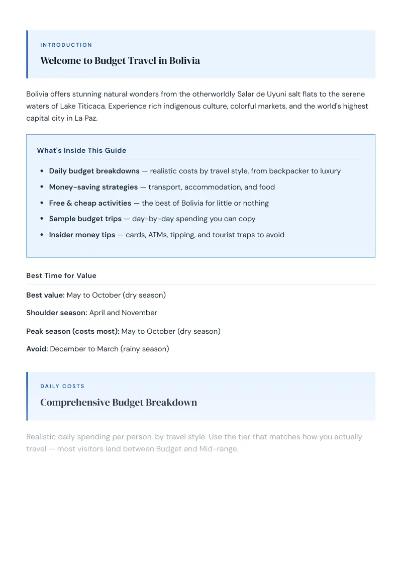 Bolivia Budget & Money-Saving Guide: Comprehensive Budget Breakdown