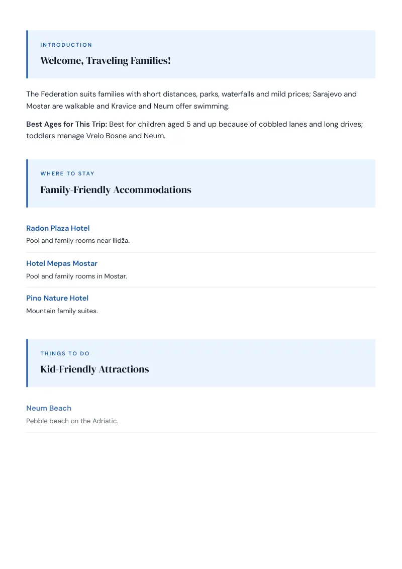 Federation Of Bosnia And Herzegovina Complete Travel Bundle: Family guide · Kid-Friendly Attractions