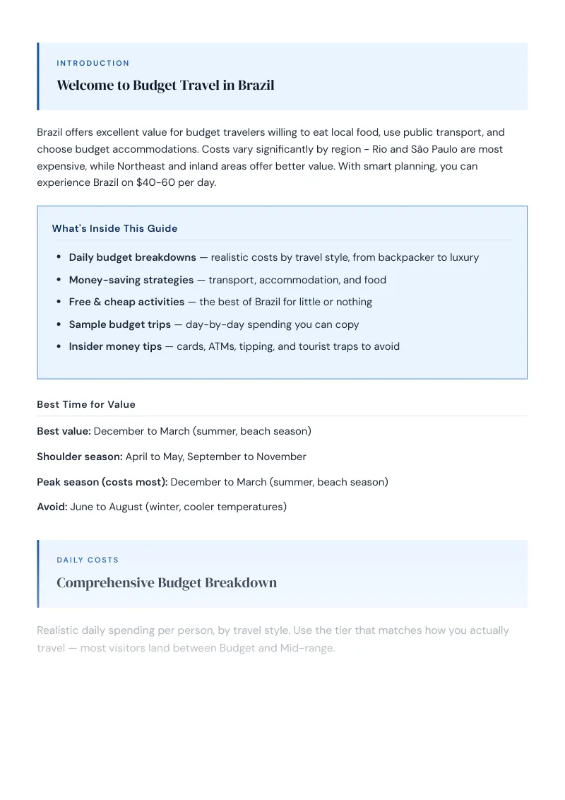 Brazil Budget & Money-Saving Guide: Comprehensive Budget Breakdown
