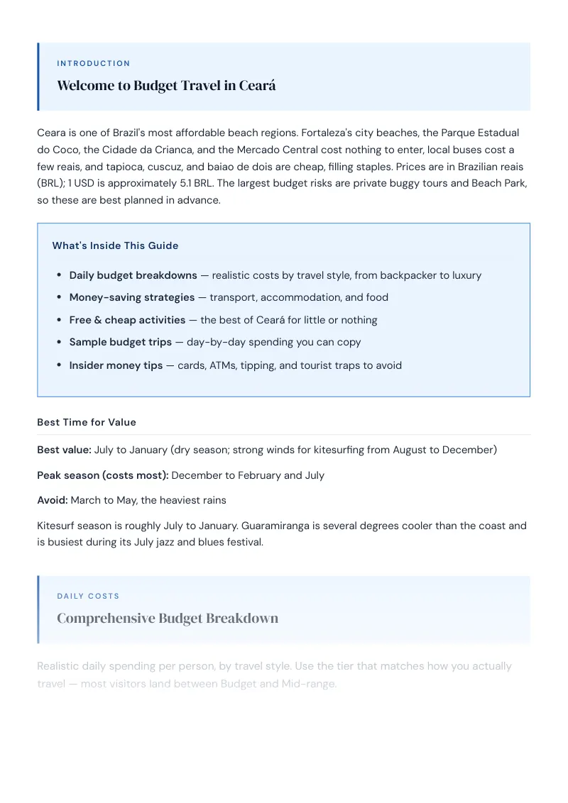 Ceará Complete Travel Bundle: Budget guide · Comprehensive Budget Breakdown