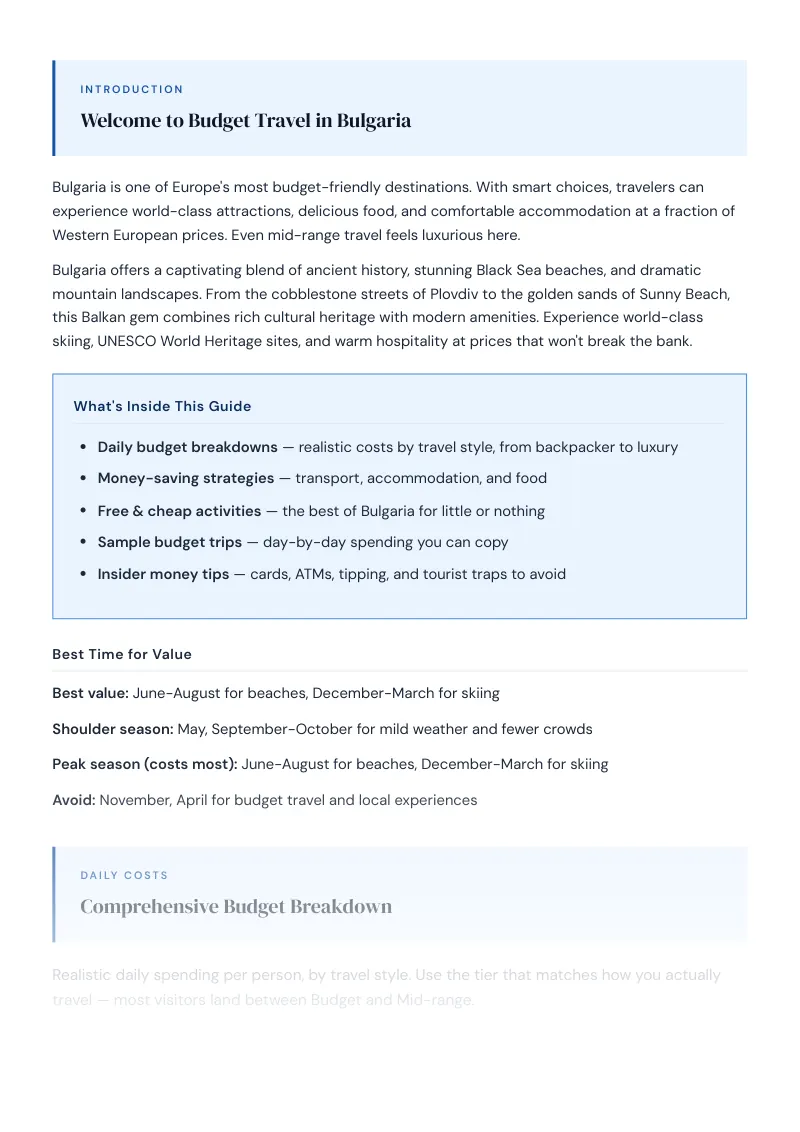 Bulgaria Complete Travel Bundle: Budget guide · Comprehensive Budget Breakdown