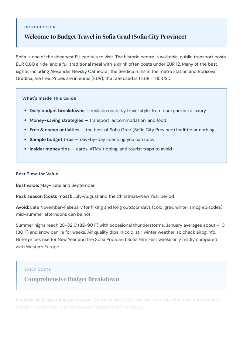 Sofia Grad Complete Travel Bundle: Budget guide · Comprehensive Budget Breakdown