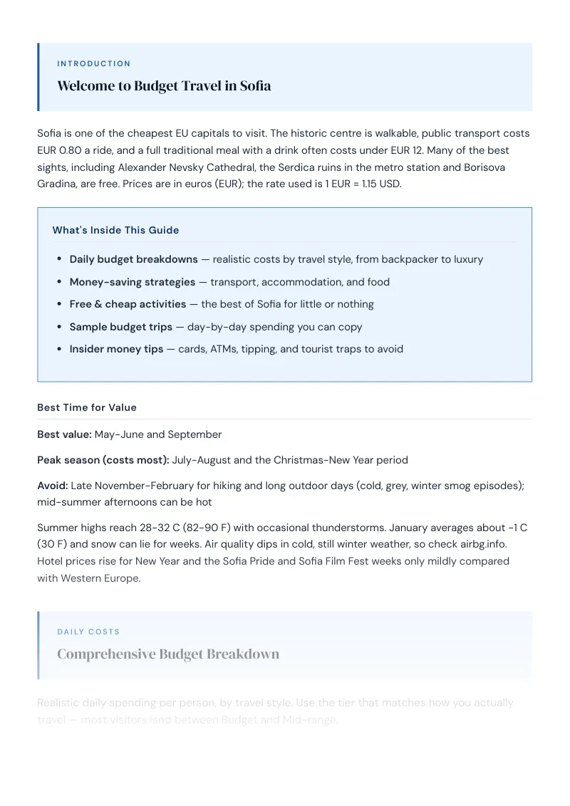 Sofia Complete Travel Bundle: Budget guide · Comprehensive Budget Breakdown