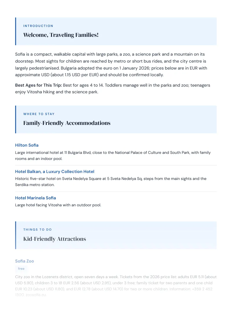 Sofia Complete Travel Bundle: Family guide · Kid-Friendly Attractions