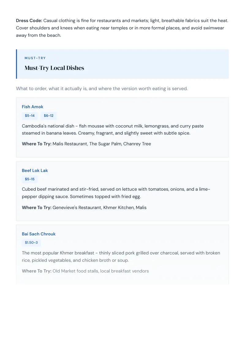 Cambodia Complete Travel Bundle: Food guide · Must-Try Local Dishes