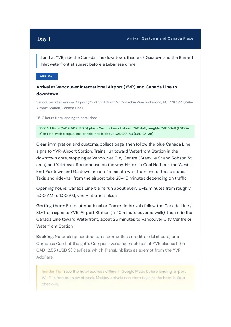 Vancouver Complete Travel Bundle: 3-day itinerary · Day 1