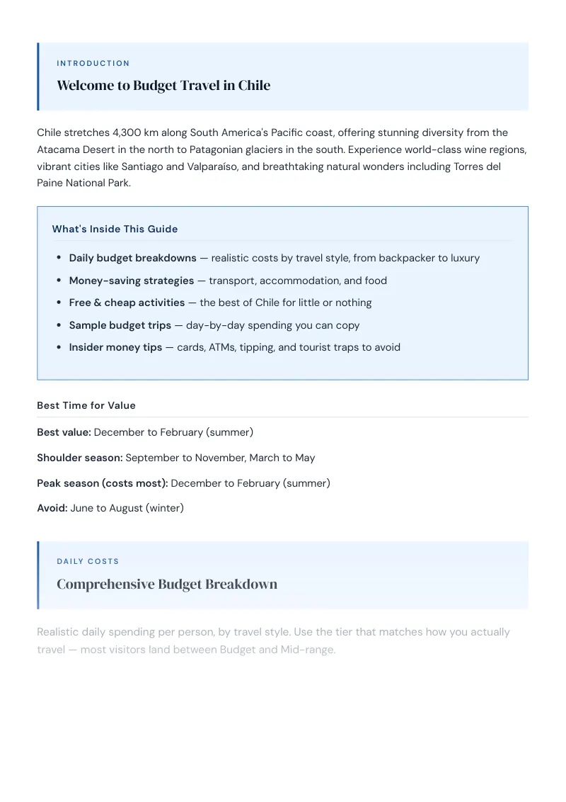 Chile Budget & Money-Saving Guide: Comprehensive Budget Breakdown