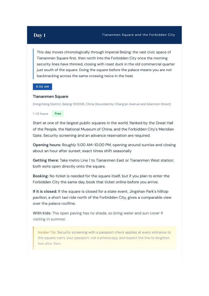 Beijing Complete Travel Bundle: 3-day itinerary · Day 1