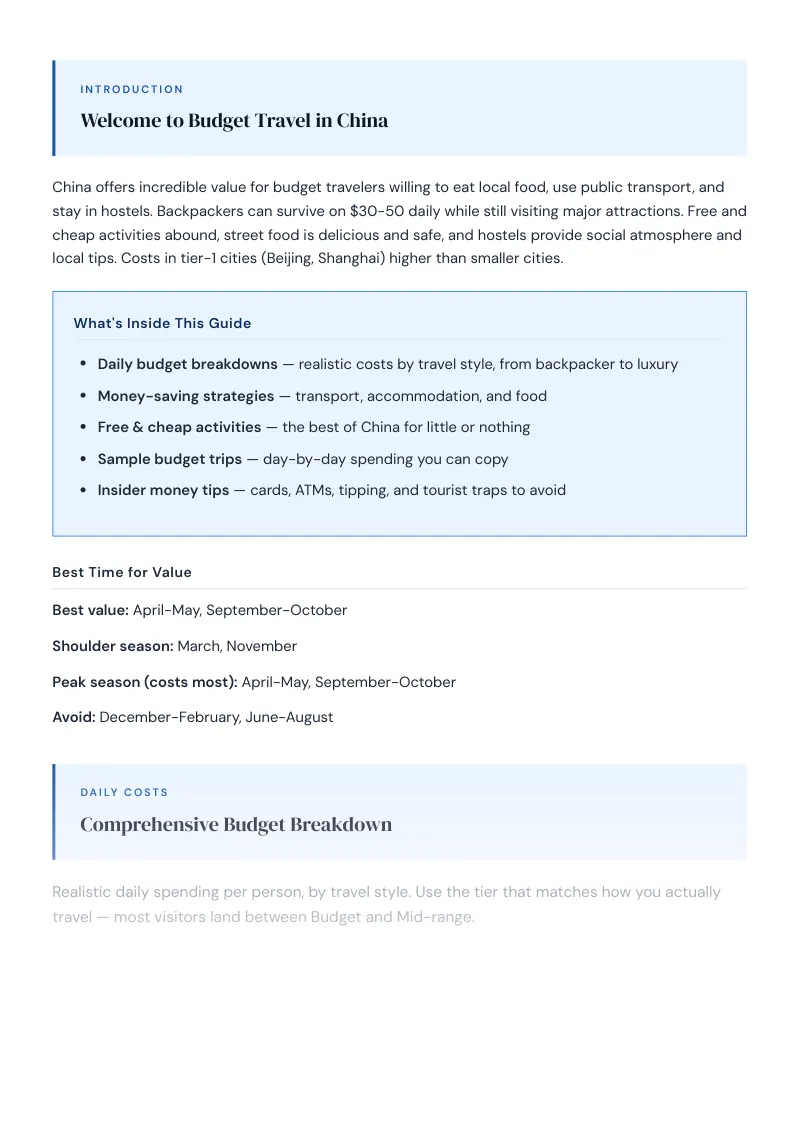China Budget & Money-Saving Guide: Comprehensive Budget Breakdown