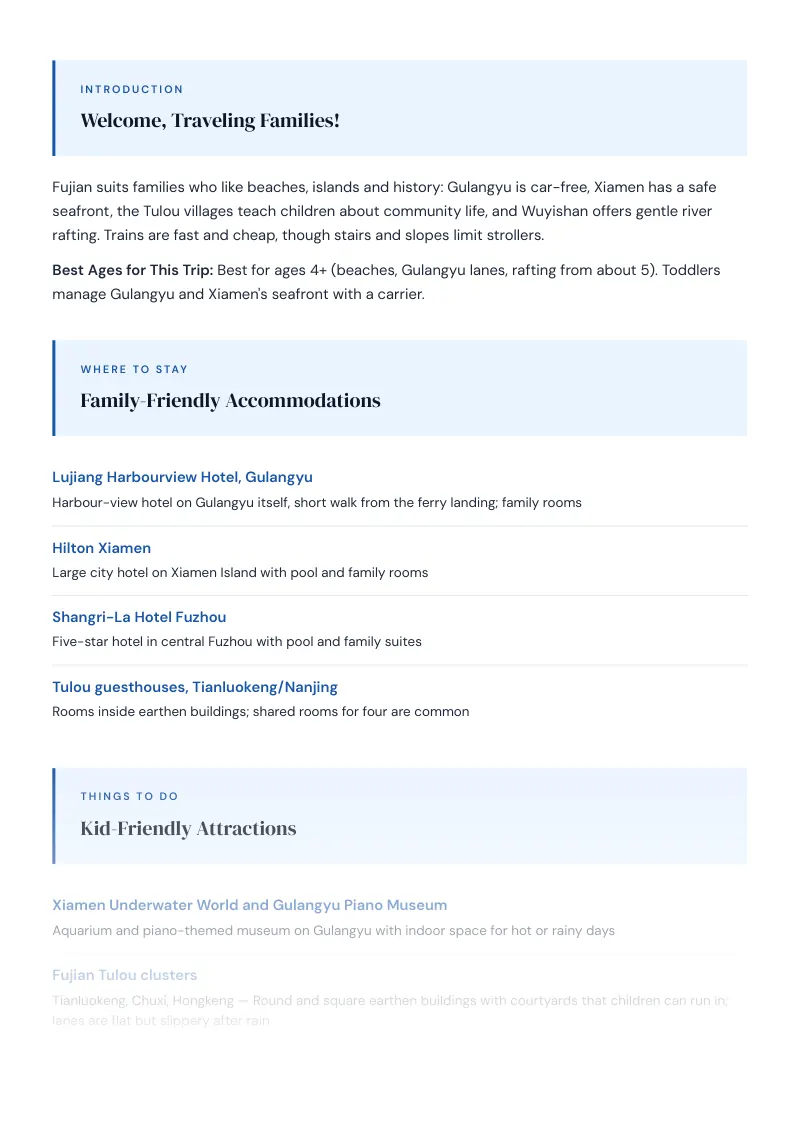 Fujian Complete Travel Bundle: Family guide · Kid-Friendly Attractions
