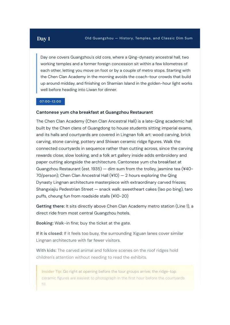 Guangdong Complete Travel Bundle: 3-day itinerary · Day 1