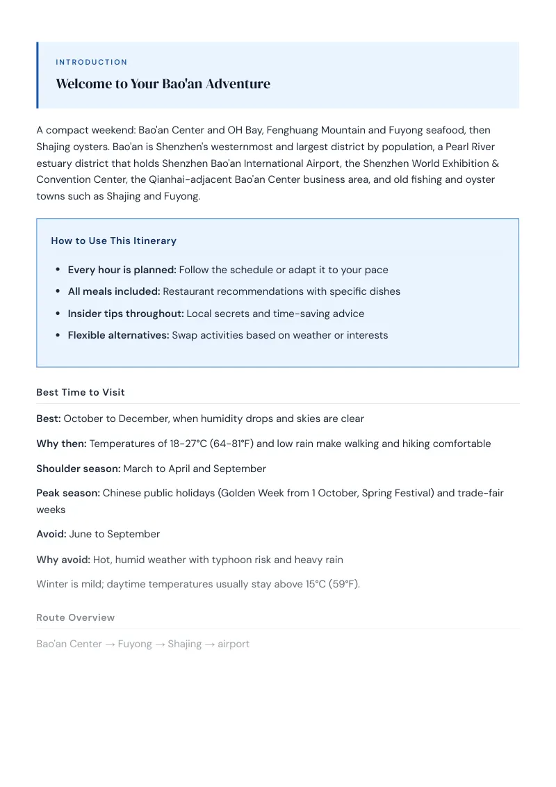 Bao An Complete Travel Bundle: 3-day itinerary · Day 1