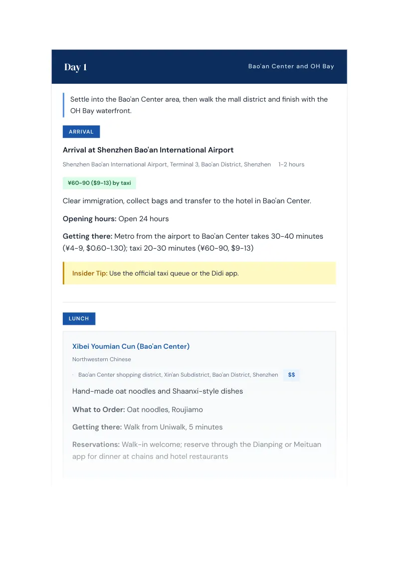 Bao An Complete Travel Bundle: 7-day itinerary · Day 1