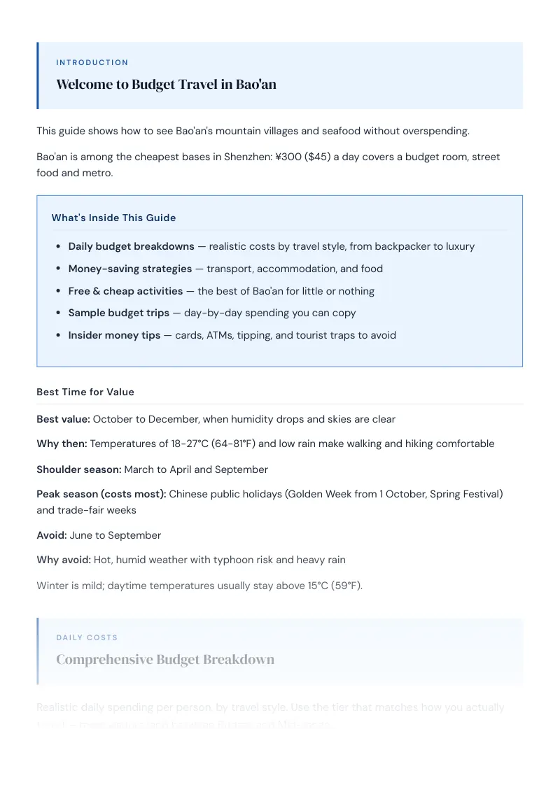 Bao An Complete Travel Bundle: Budget guide · Comprehensive Budget Breakdown