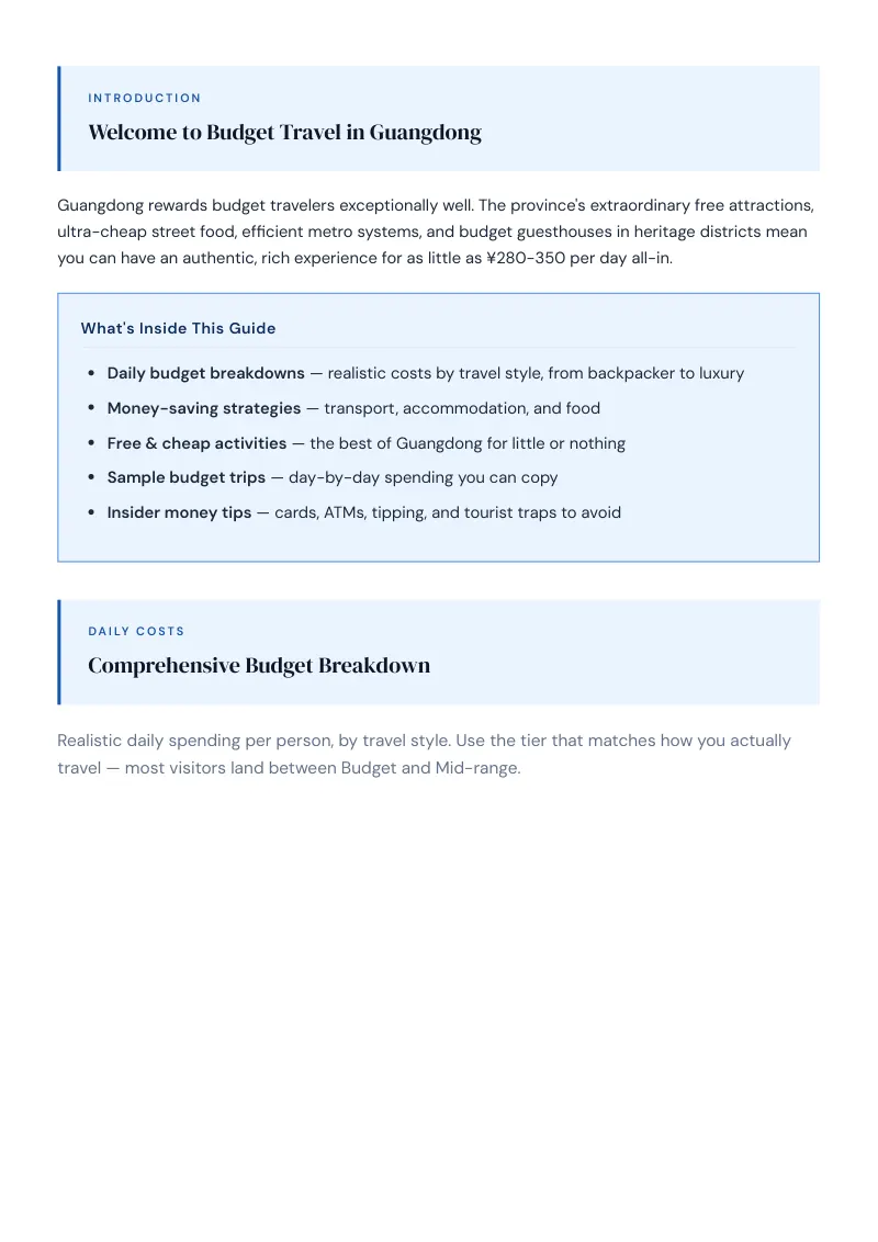 Guangdong Complete Travel Bundle: Budget guide · Comprehensive Budget Breakdown