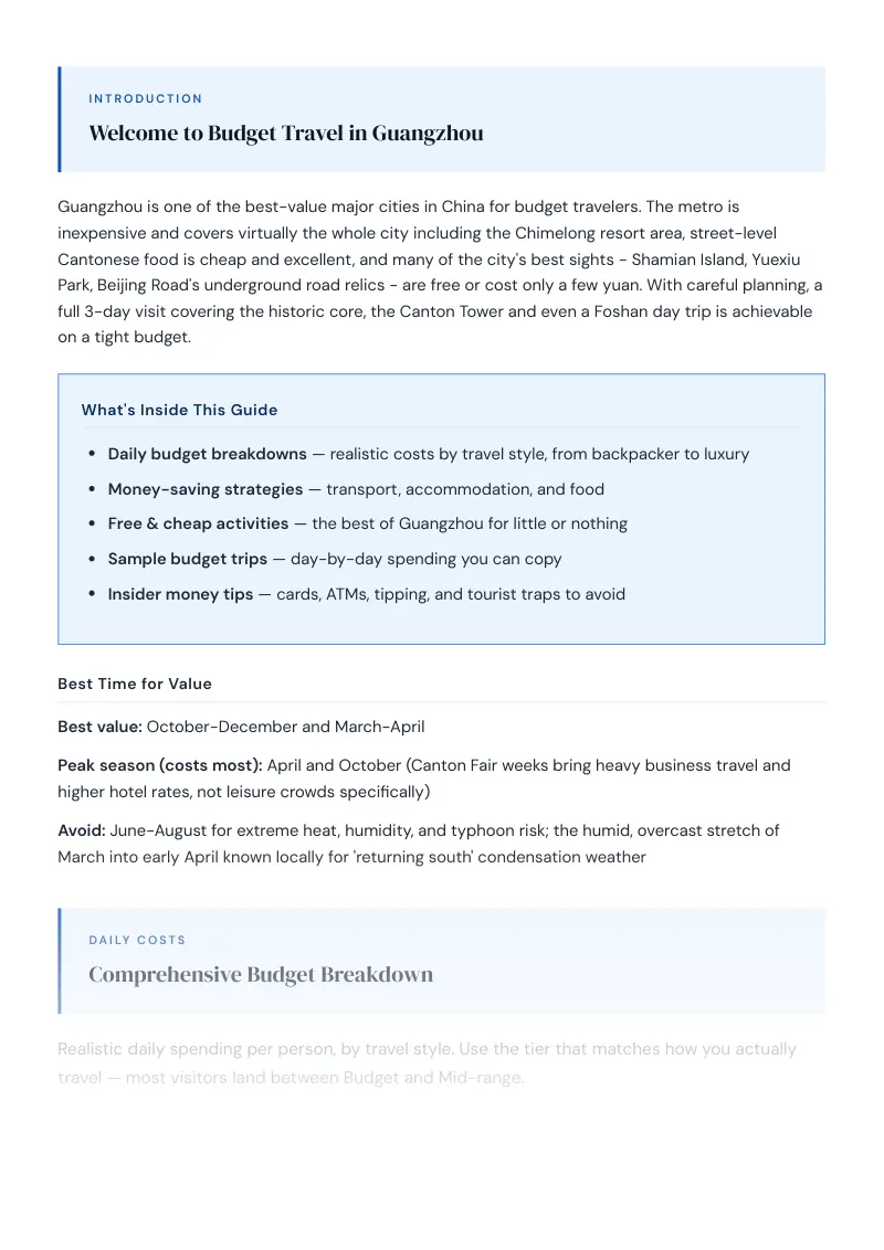 Guangzhou Budget & Money-Saving Guide: Comprehensive Budget Breakdown