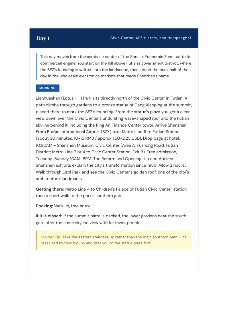 Shenzhen Complete Travel Bundle: 3-day itinerary · Day 1