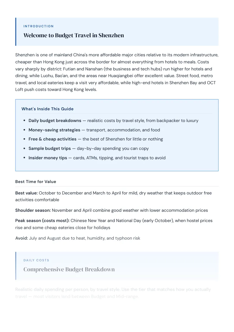 Shenzhen Budget & Money-Saving Guide: Comprehensive Budget Breakdown