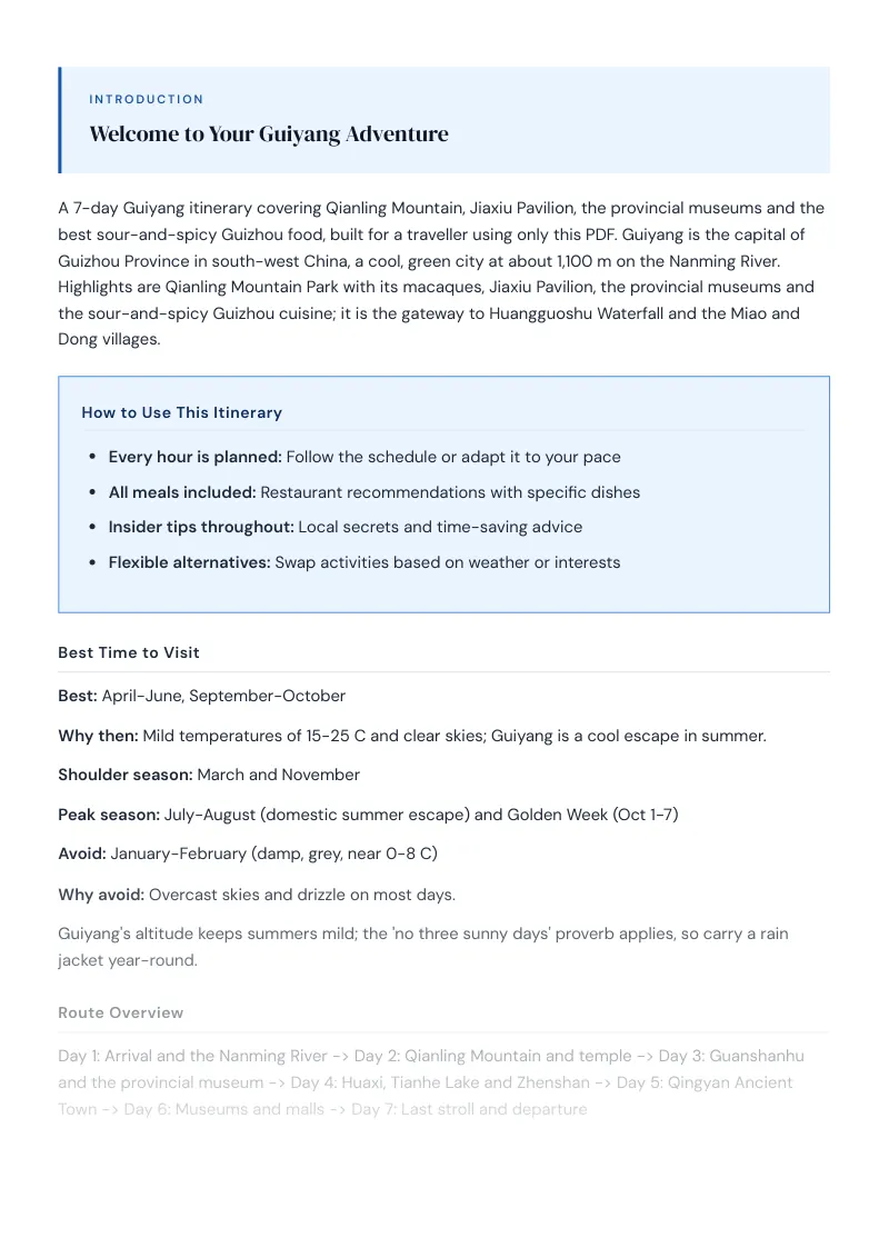 Guiyang Complete Travel Bundle: 7-day itinerary · Day 1