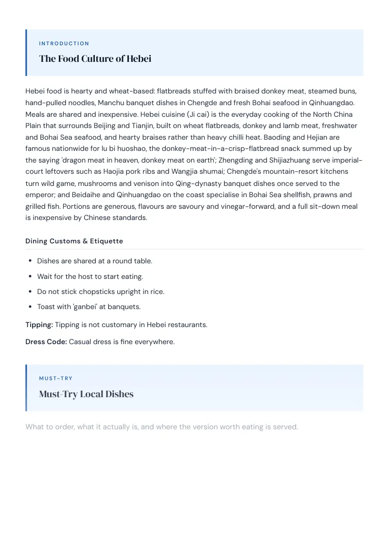 Hebei Complete Travel Bundle: Food guide · Must-Try Local Dishes