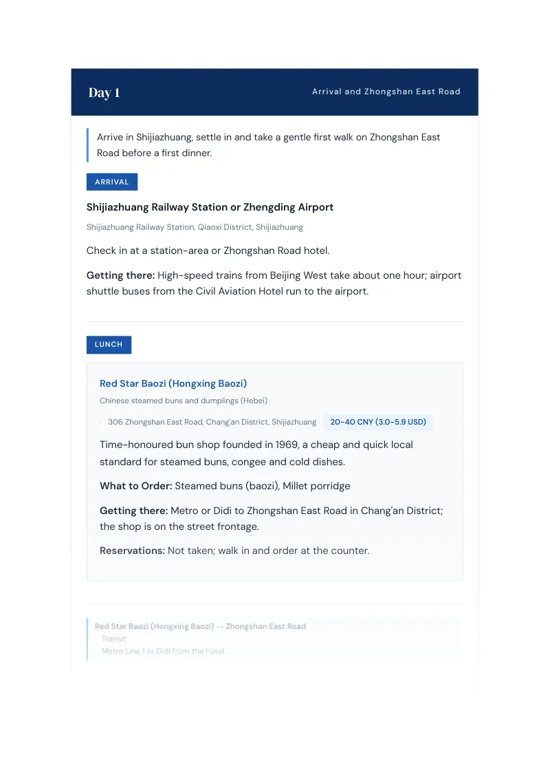 Shijiazhuang Complete Travel Bundle: 7-day itinerary · Day 1