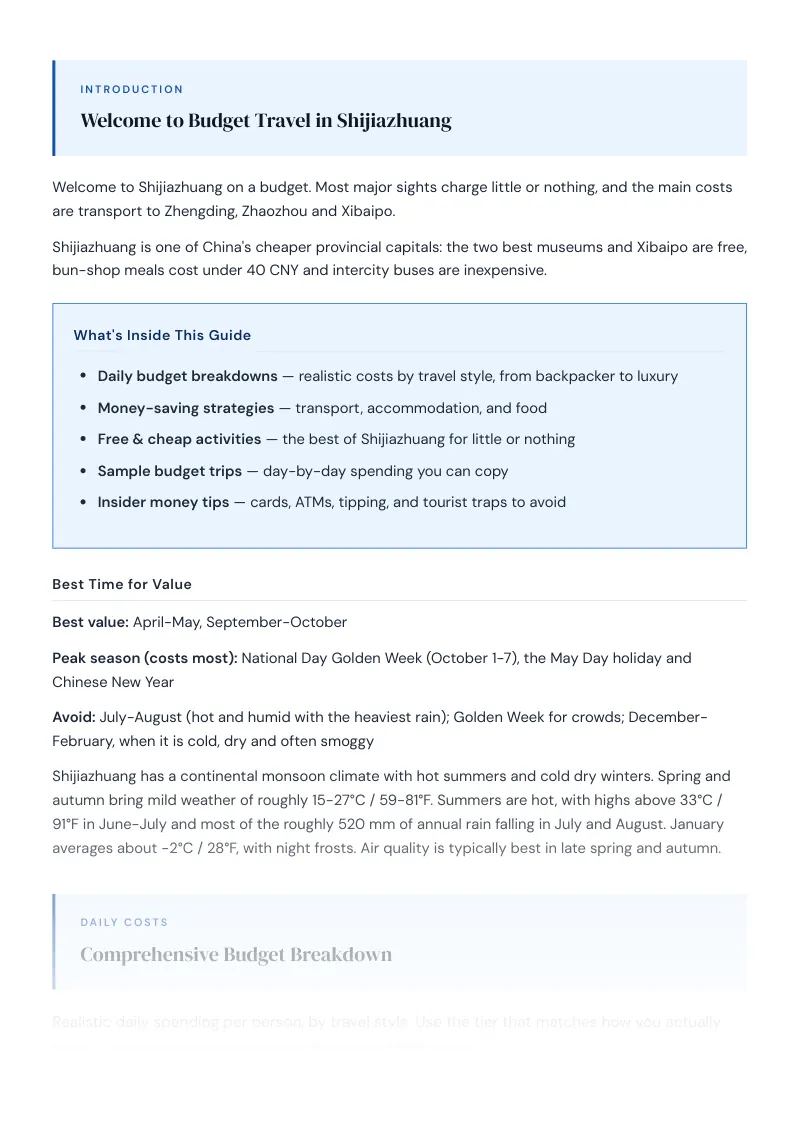 Shijiazhuang Complete Travel Bundle: Budget guide · Comprehensive Budget Breakdown