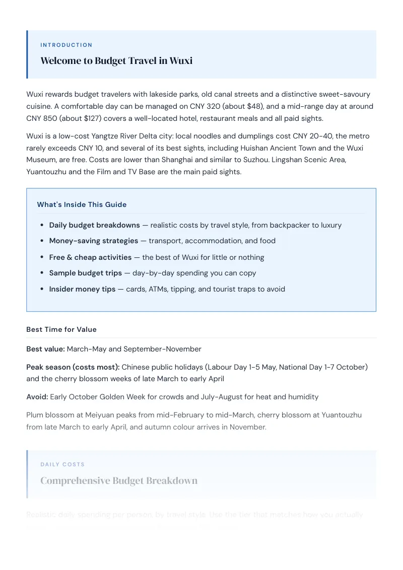 Wuxi Complete Travel Bundle: Budget guide · Comprehensive Budget Breakdown