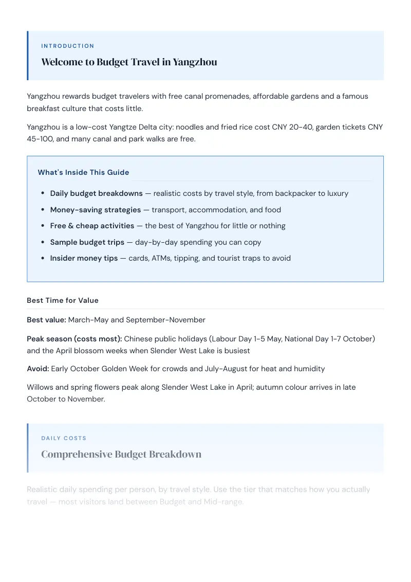 Yangzhou Complete Travel Bundle: Budget guide · Comprehensive Budget Breakdown