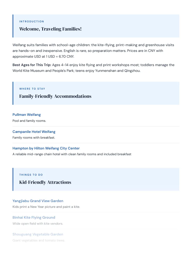 Weifang Complete Travel Bundle: Family guide · Kid-Friendly Attractions