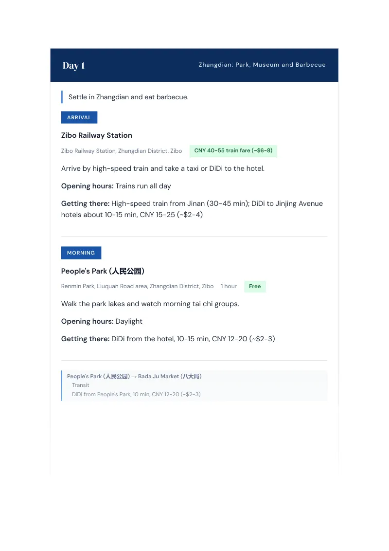 Zibo Complete Travel Bundle: 3-day itinerary · Day 1